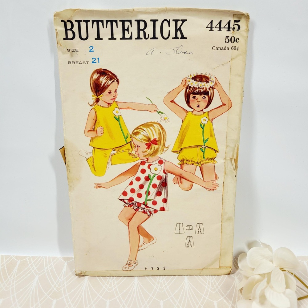 Vintage '60s Butterick girls sewing pattern top, pants bloomers sz 2 #4445